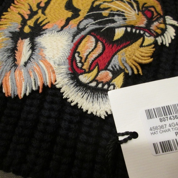 new GUCCI black WOOL Tiger Supreme beanie Sz M - Picture 7 of 13